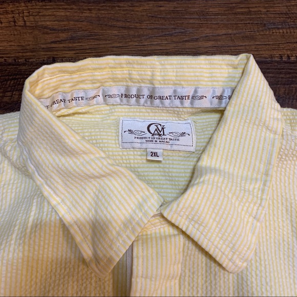 Cavi Yellow Seersucker Short Sleeve Shirt Metal Buttons - Picture 2 of 7